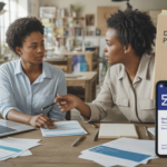 Entrepreneur français discutant avec un conseiller dans un espace de coworking, examinant des documents liés au maintien de l’ARE lors de la création d’entreprise.