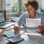 Entrepreneur examinant des documents fiscaux dans un bureau réaliste et ensoleillé, symbolisant la compréhension des nouveaux seuils de TVA 2026.