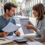 Micro-entrepreneur français discutant de la CFE avec un conseiller fiscal dans un bureau municipal lumineux.