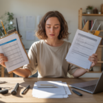 Scène réaliste montrant un auto-entrepreneur gérant plusieurs activités dans un espace de travail lumineux et authentique.